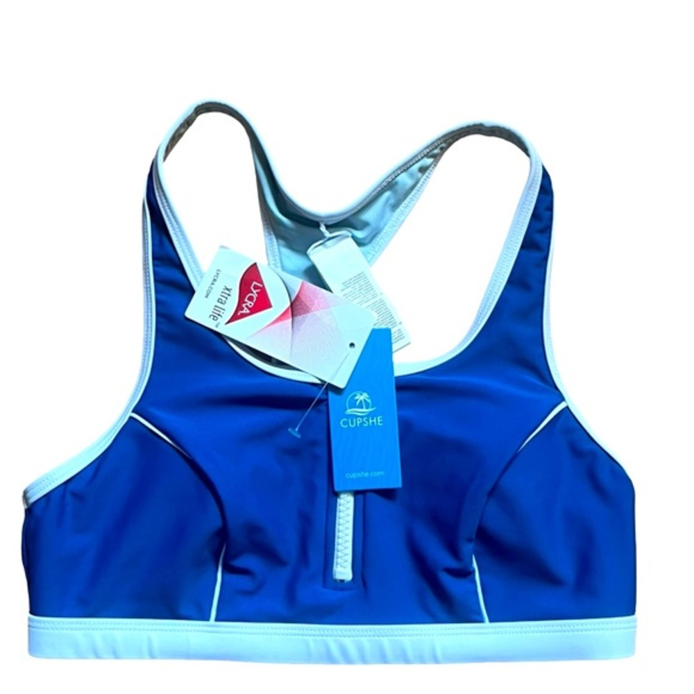 **NWT CUPSHE Small Blue Zippered Bikini Top**